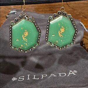 Silpada KR Collection Faux Jade Earrings Brass with colored stones around edges.